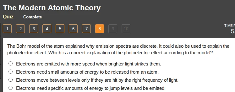 the modern atomic theory quiz complete 1 2 3 4 5 6 7 8 9 10 time f 5 th…