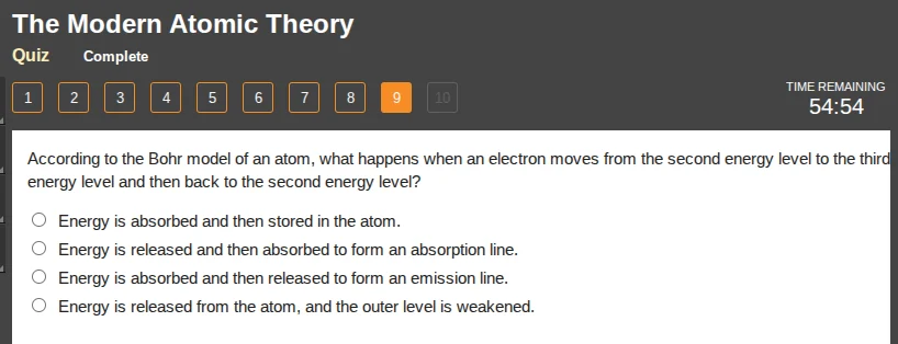 the modern atomic theory quiz complete 1 2 3 4 5 6 7 8 9 10 time remain…