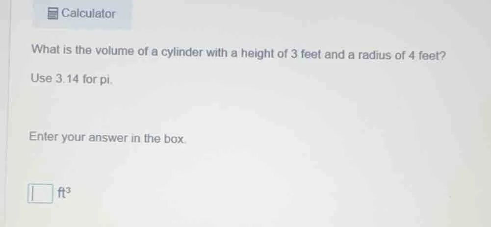 what is the volume of a cylinder with a height of 3 feet and a radius o…