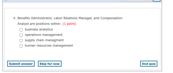 4. benefits administrator, labor relations manager, and compensation an…