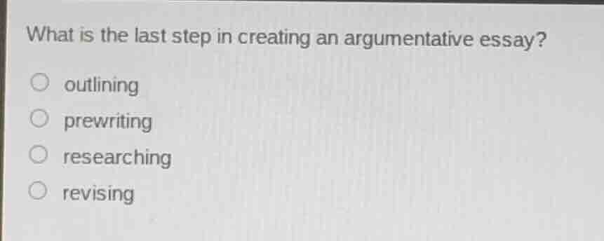 what is the last step in creating an argumentative essay?outliningprewr…
