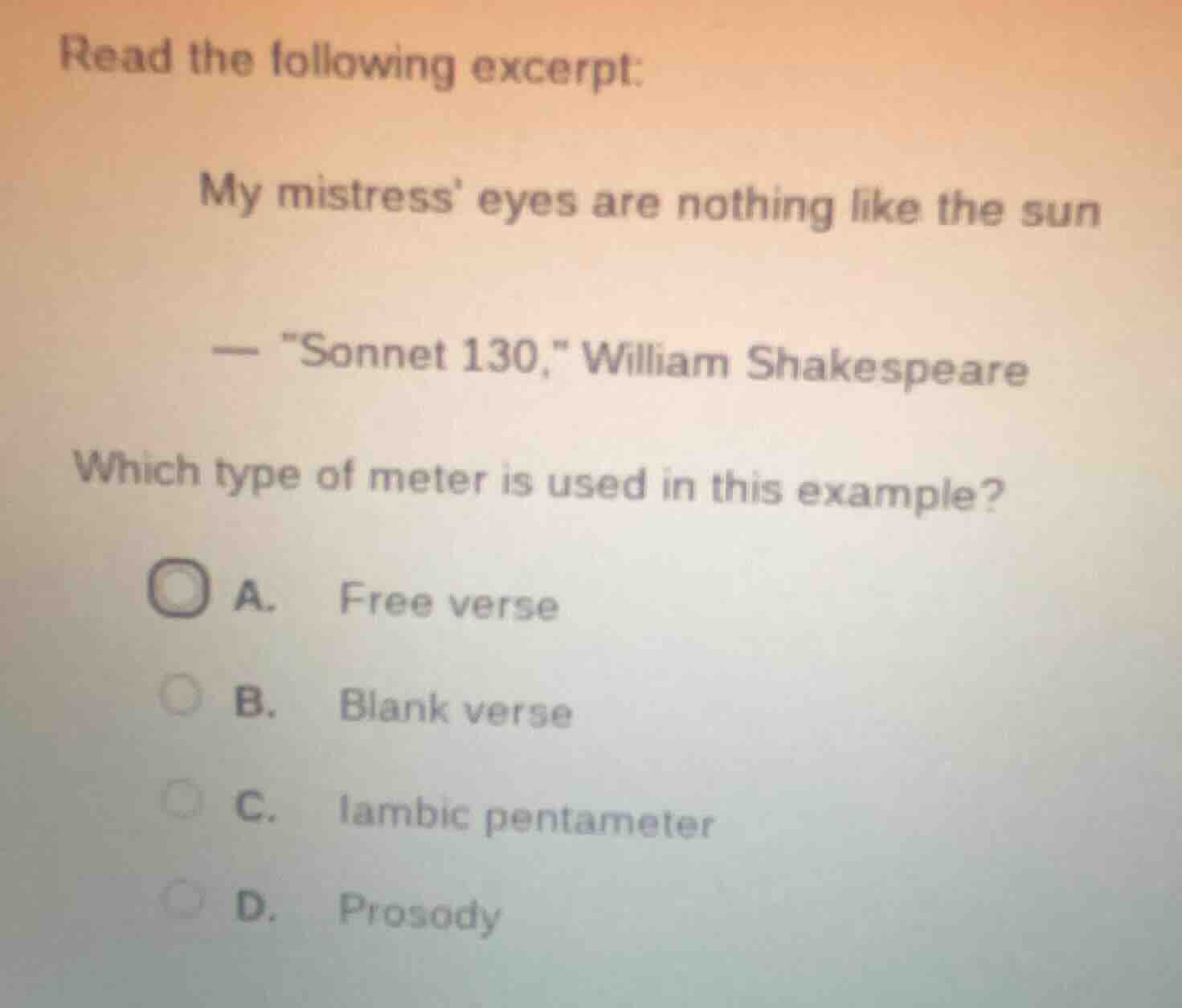 read the following excerpt: my mistress eyes are nothing like the sun —…