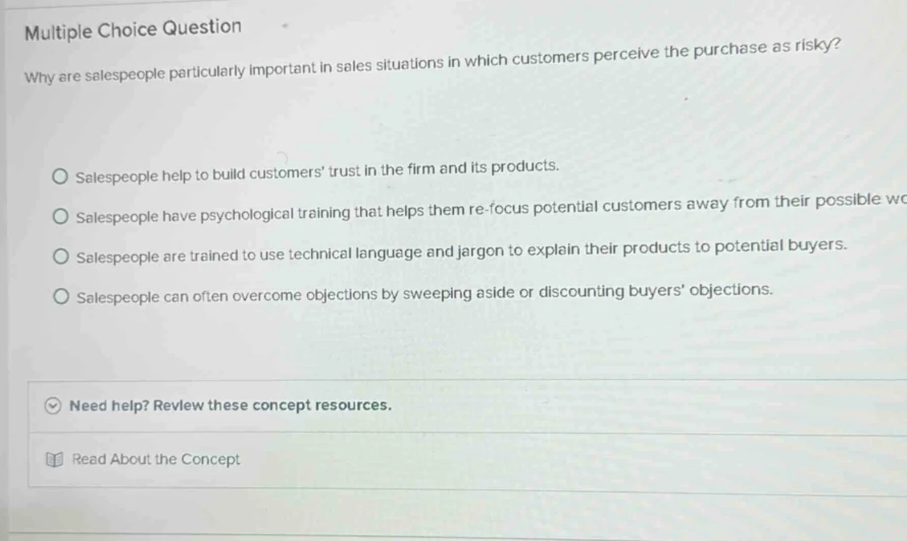 multiple choice question why are salespeople particularly important in …