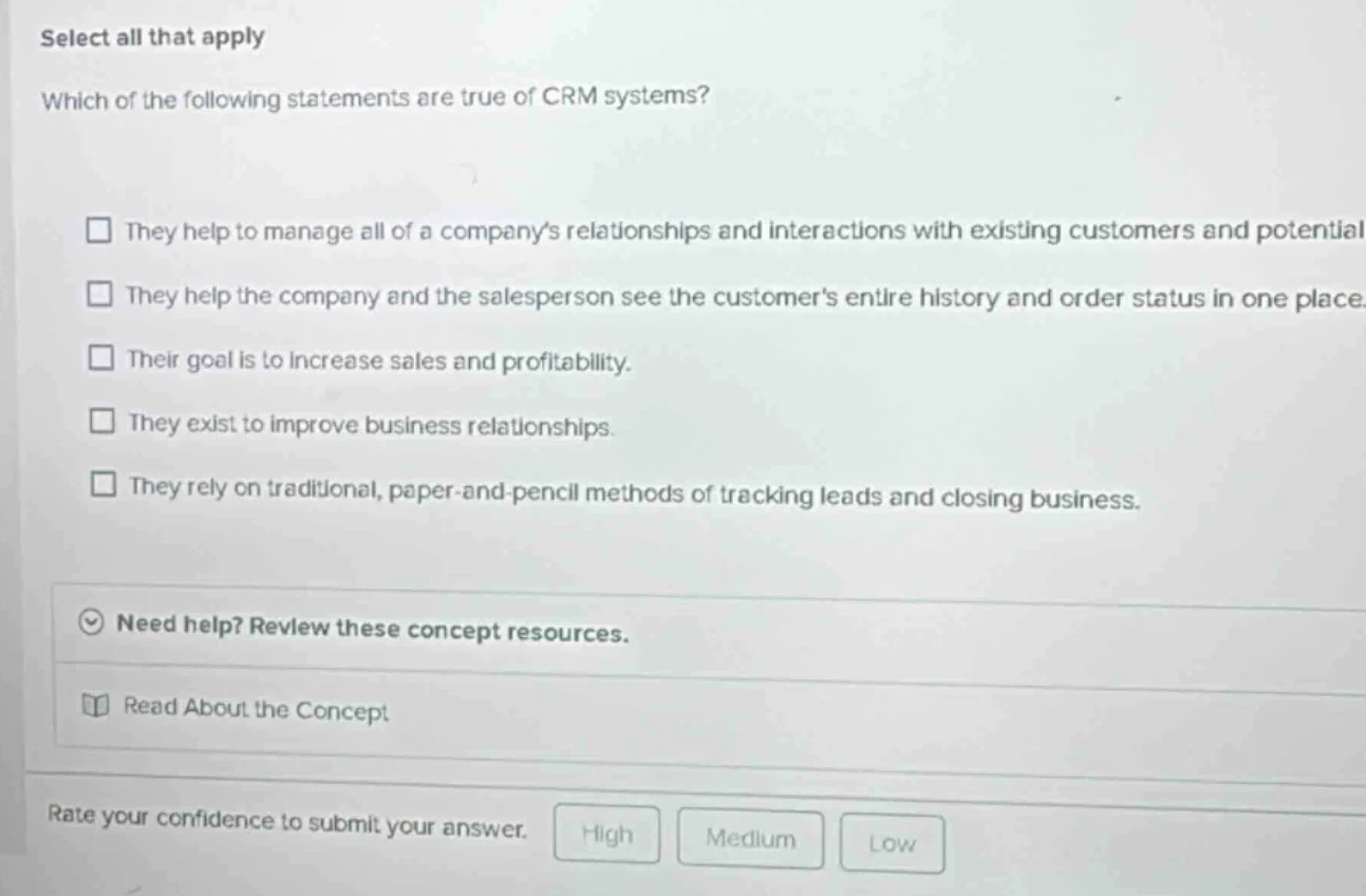 select all that apply which of the following statements are true of crm…