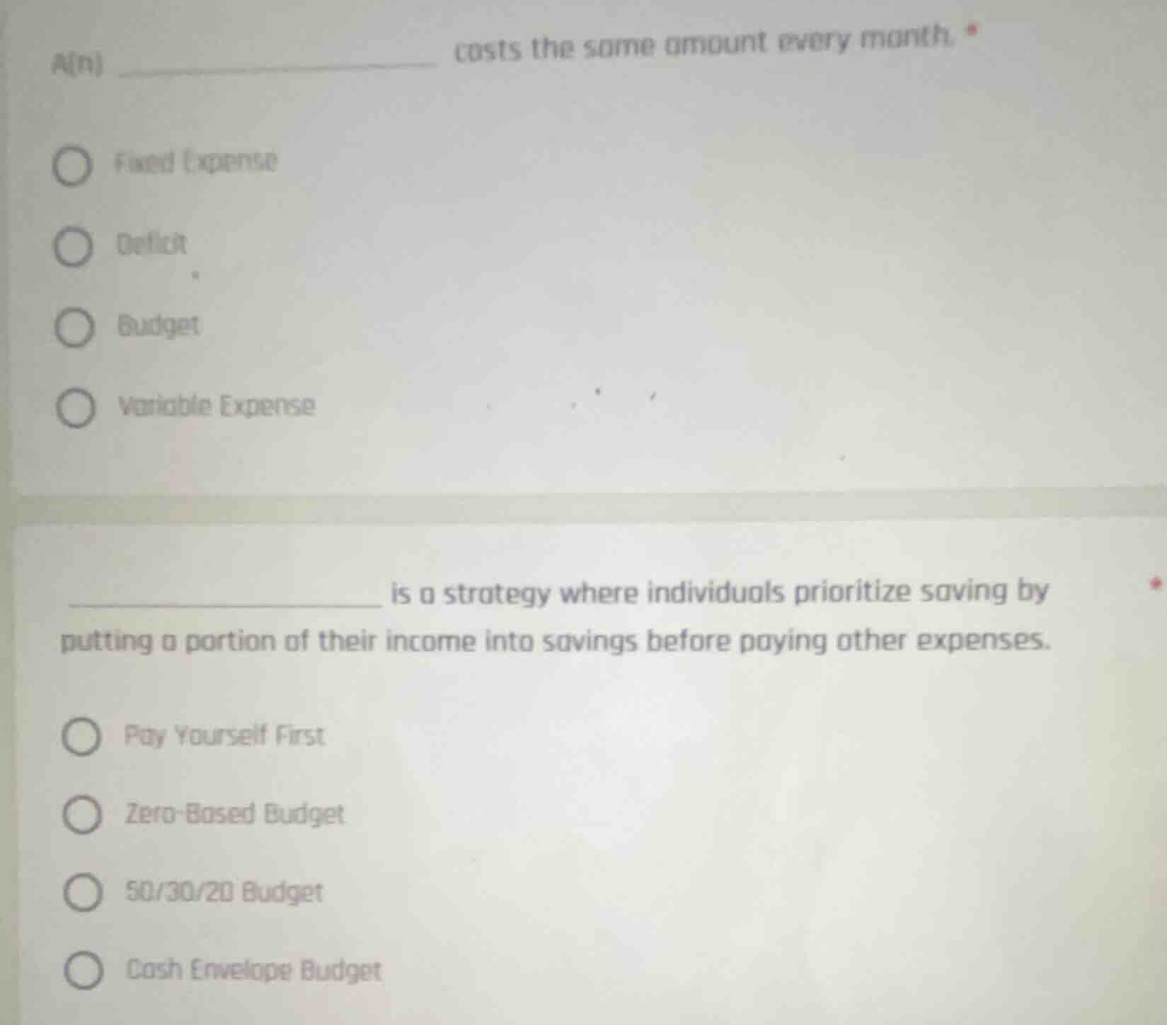 a(n) _______________ costs the same amount every month.- fixed expense-…