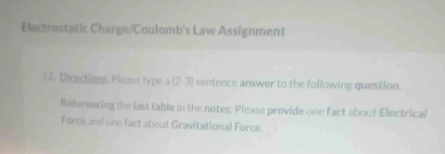 electrostatic charge/coulombs law assignment 12. directions: please typ…