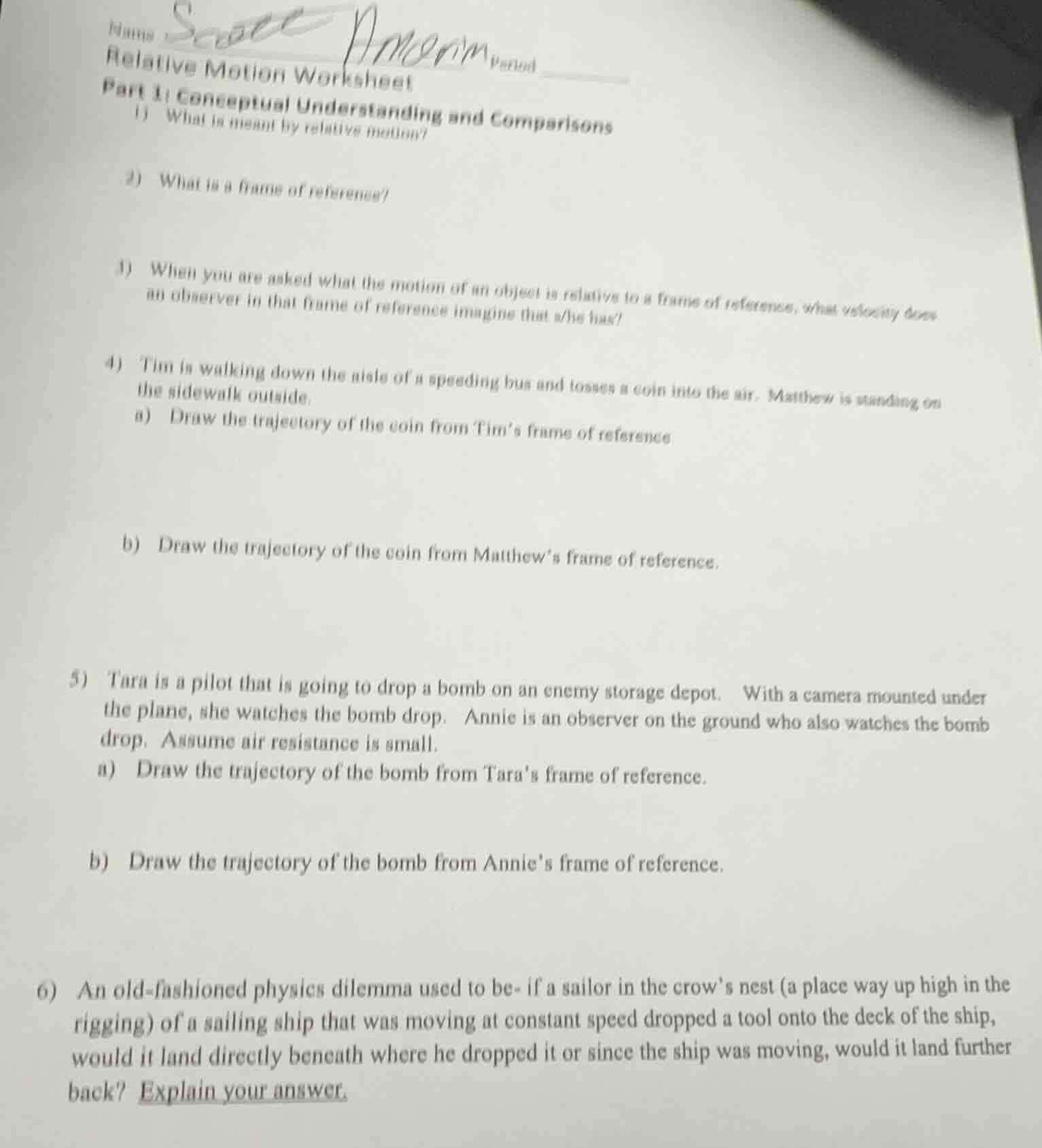 name _______ period _______relative motion worksheetpart 1: conceptual …