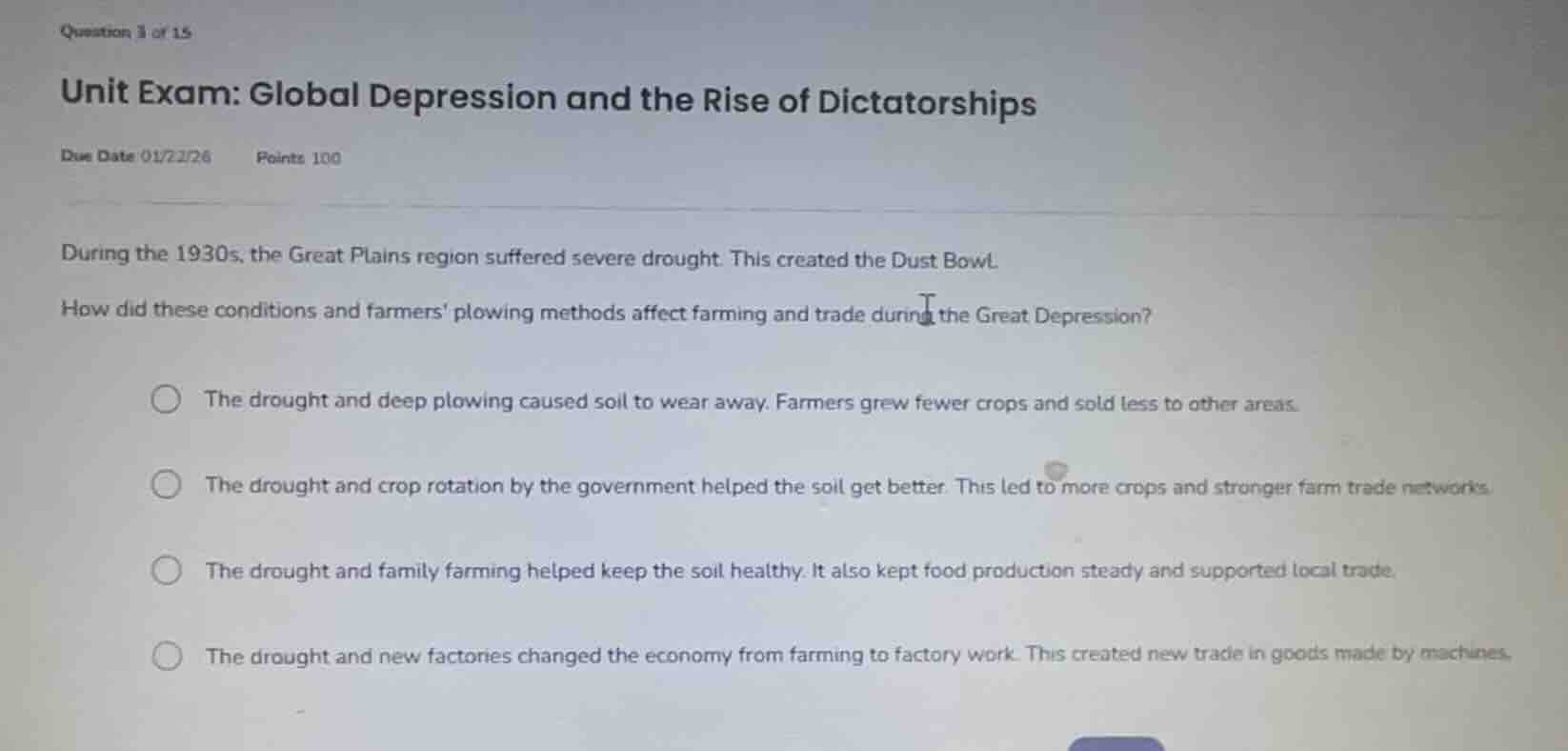 question 3 of 15 unit exam: global depression and the rise of dictators…