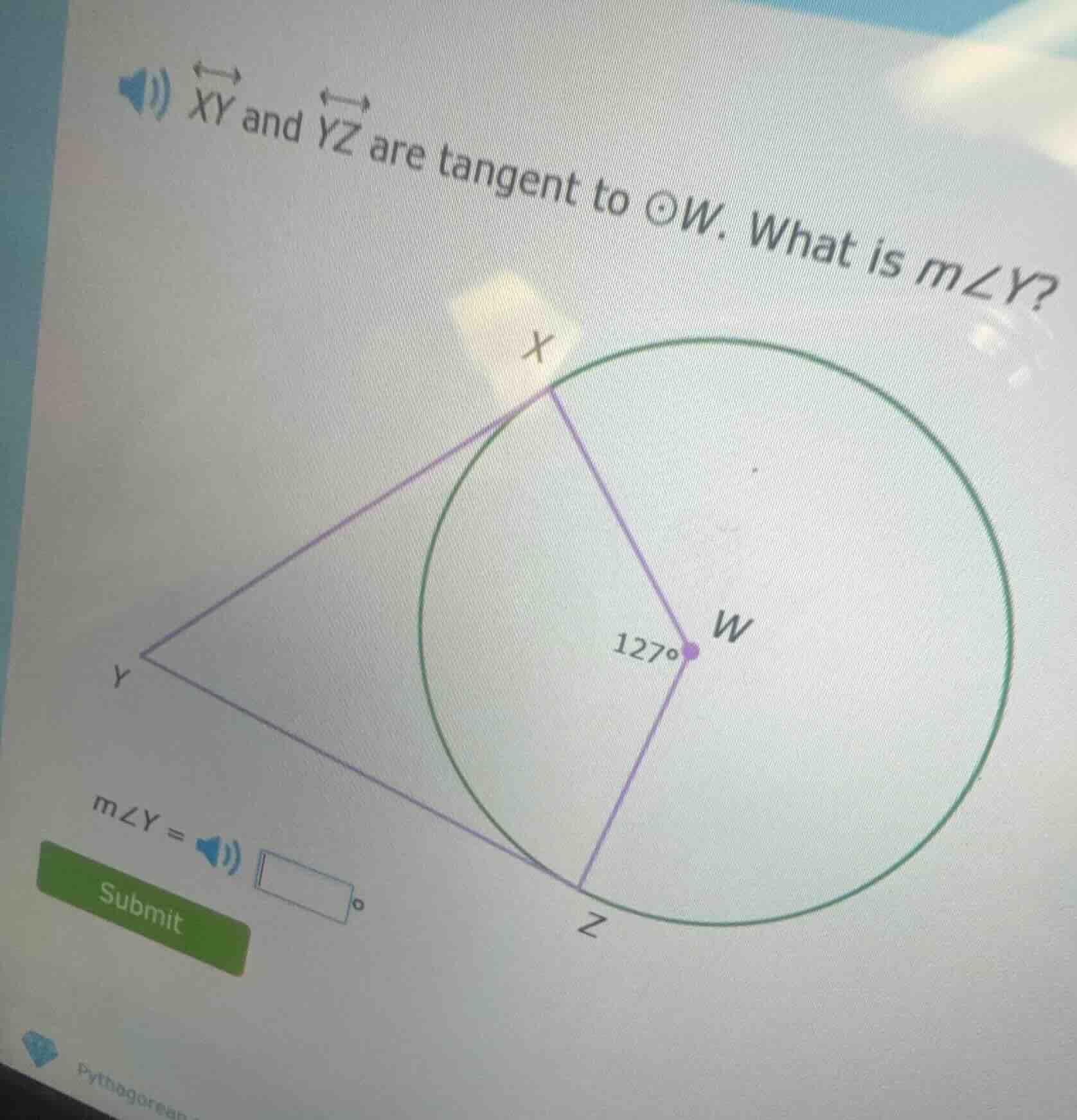 $overleftrightarrow{xy}$ and $overleftrightarrow{yz}$ are tangent to $o…