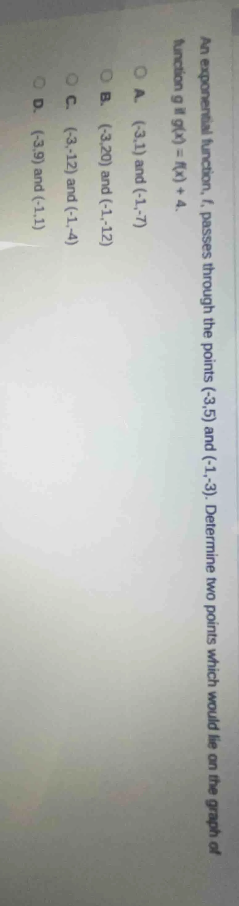 an exponential function, $f$, passes through the points $(-3,5)$ and $(…