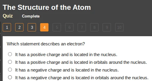 the structure of the atom quiz complete 1 2 3 4 5 6 7 8 9 10 which stat…