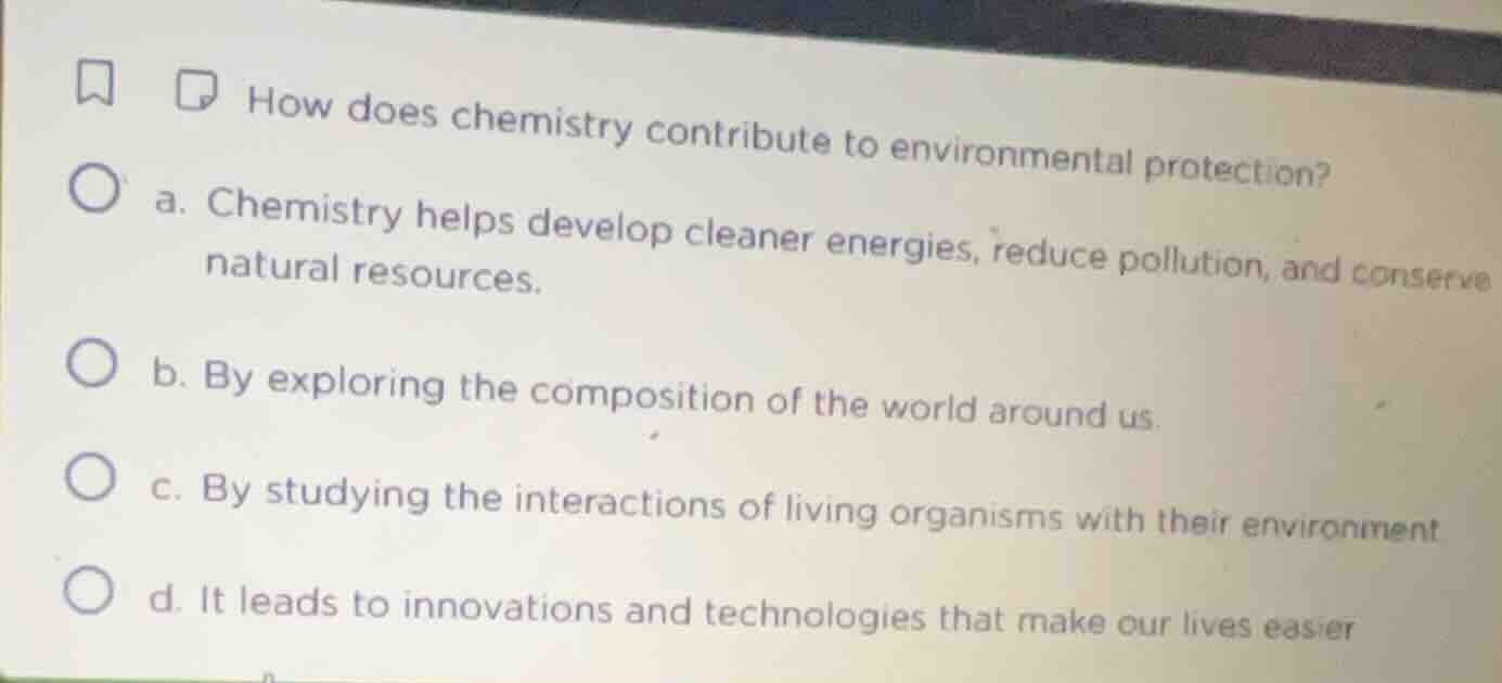 how does chemistry contribute to environmental protection? a. chemistry…