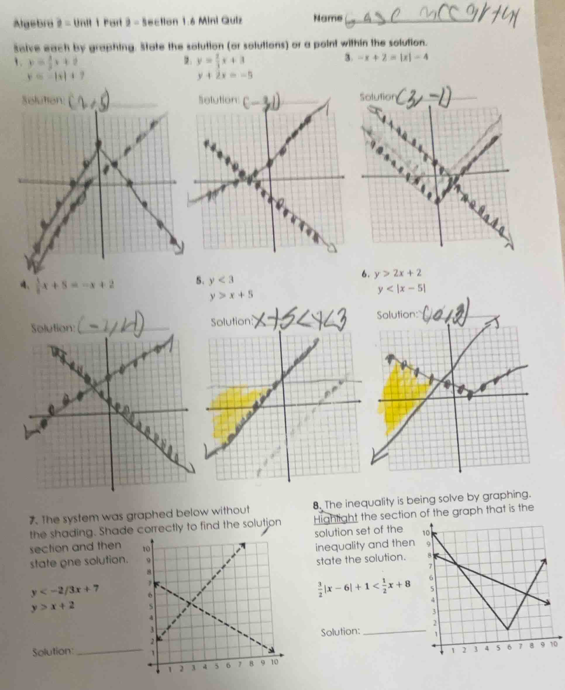 algebra 2 - unit 1 part 2 - section 1.6 mini quiz name solve each by gr…
