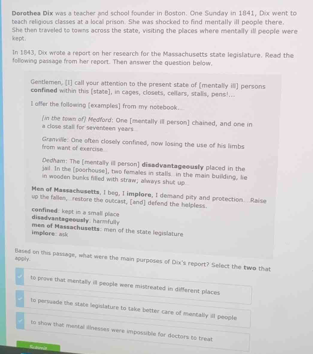 dorothea dix was a teacher and school founder in boston. one sunday in …
