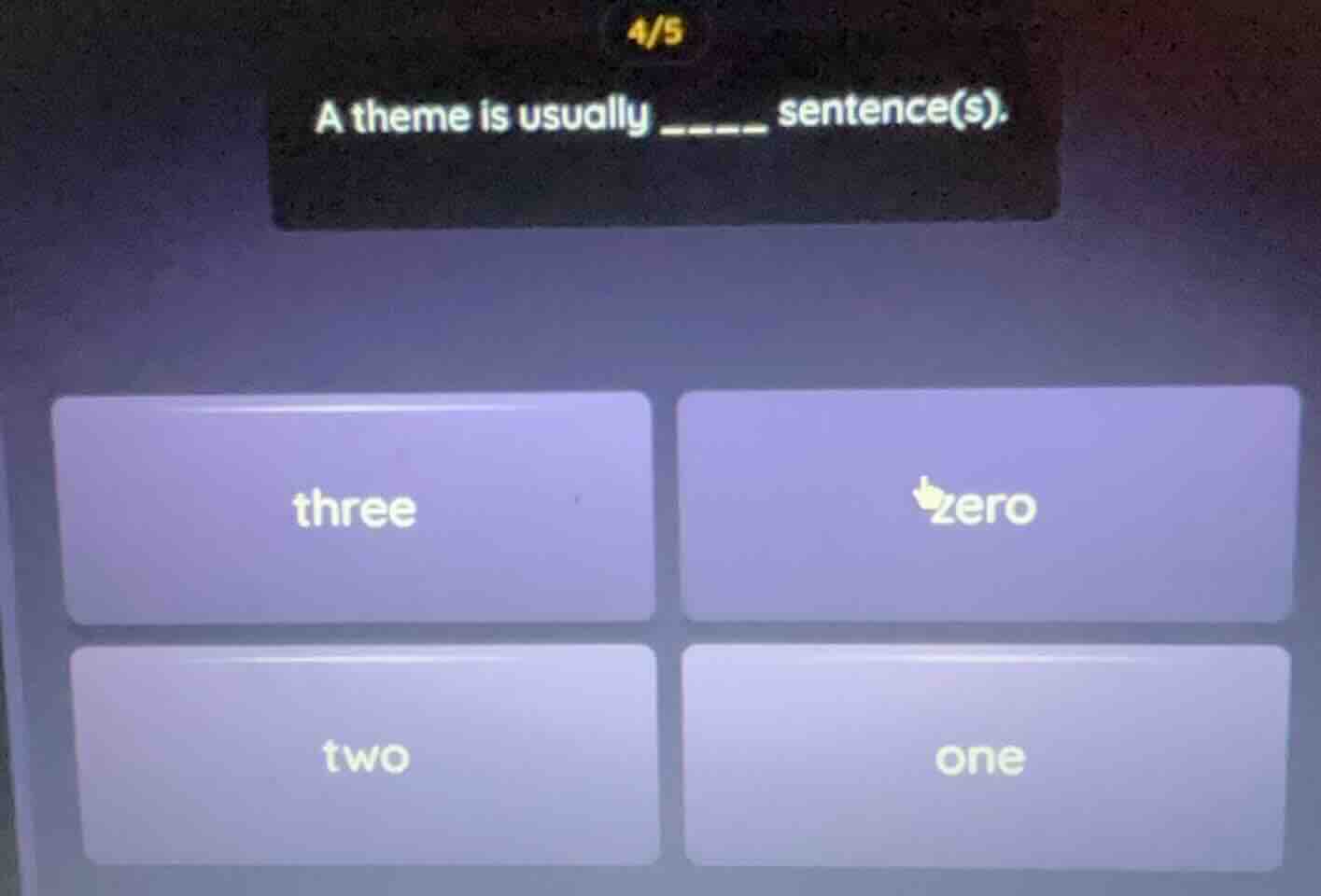 4/5 a theme is usually ______ sentence(s). three zero two one