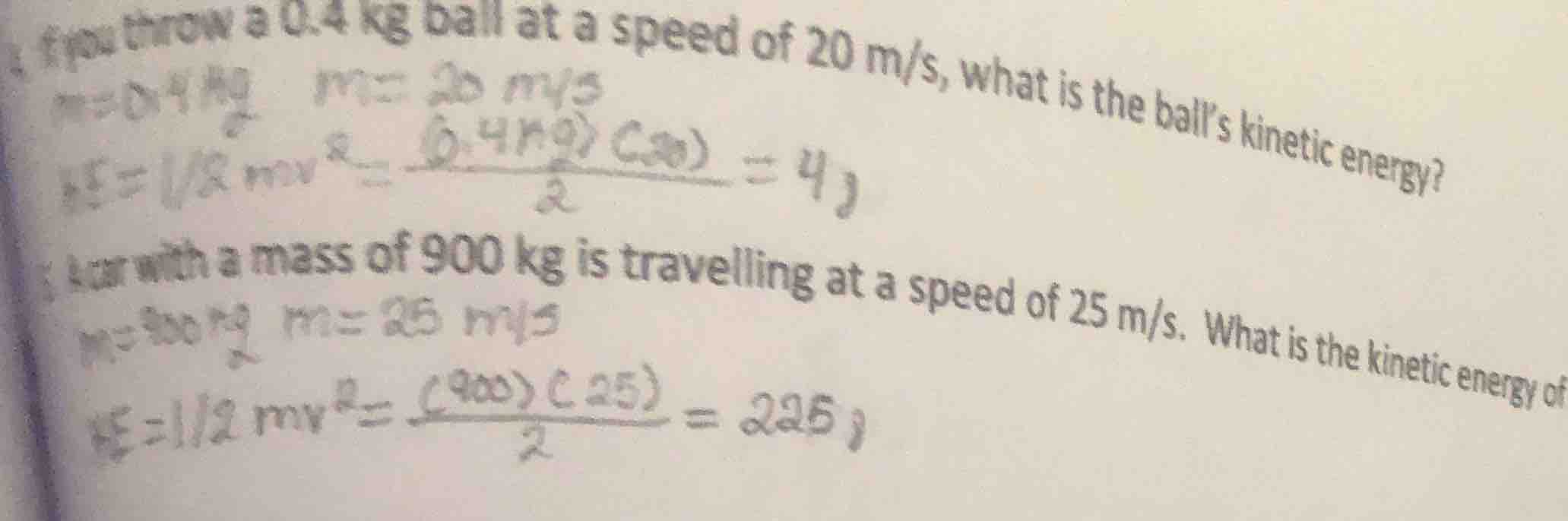 1. if you throw a 0.4 kg ball at a speed of 20 m/s, what is the balls k…