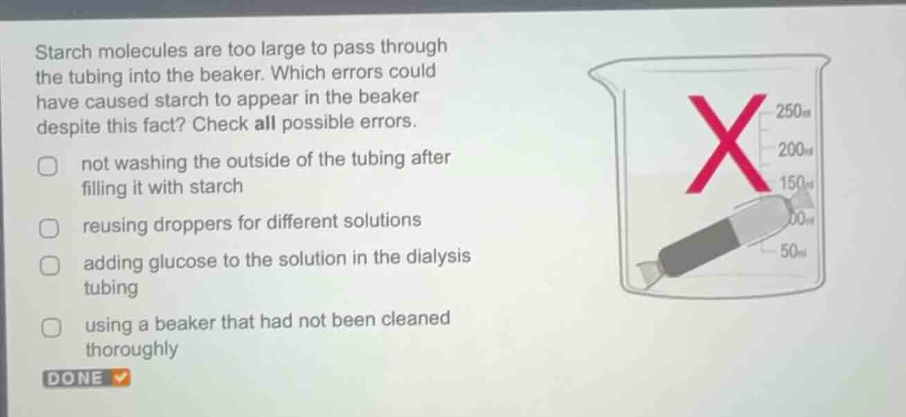 starch molecules are too large to pass through the tubing into the beak…