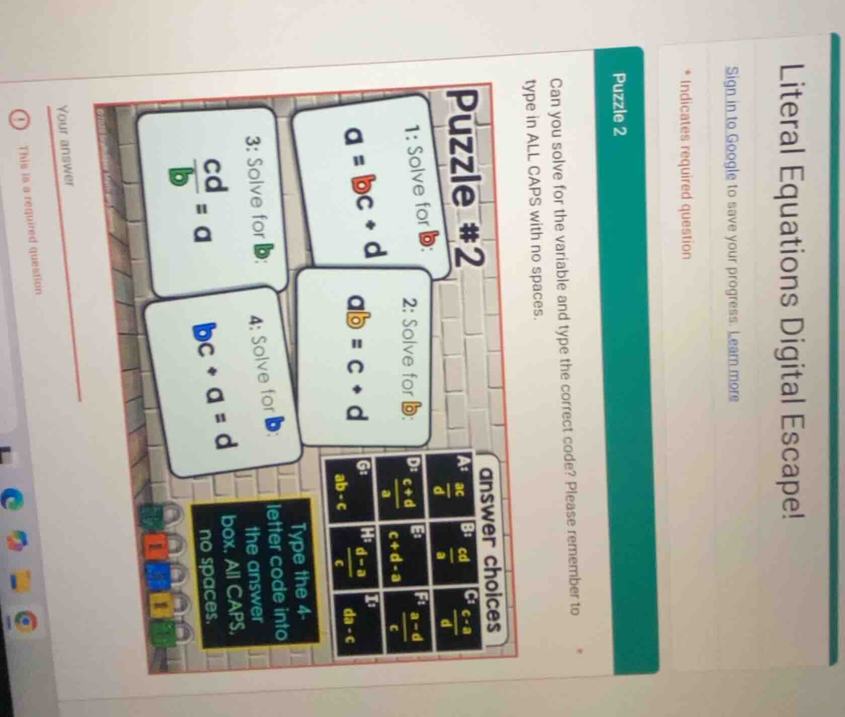 literal equations digital escape! sign in to google to save your progre…