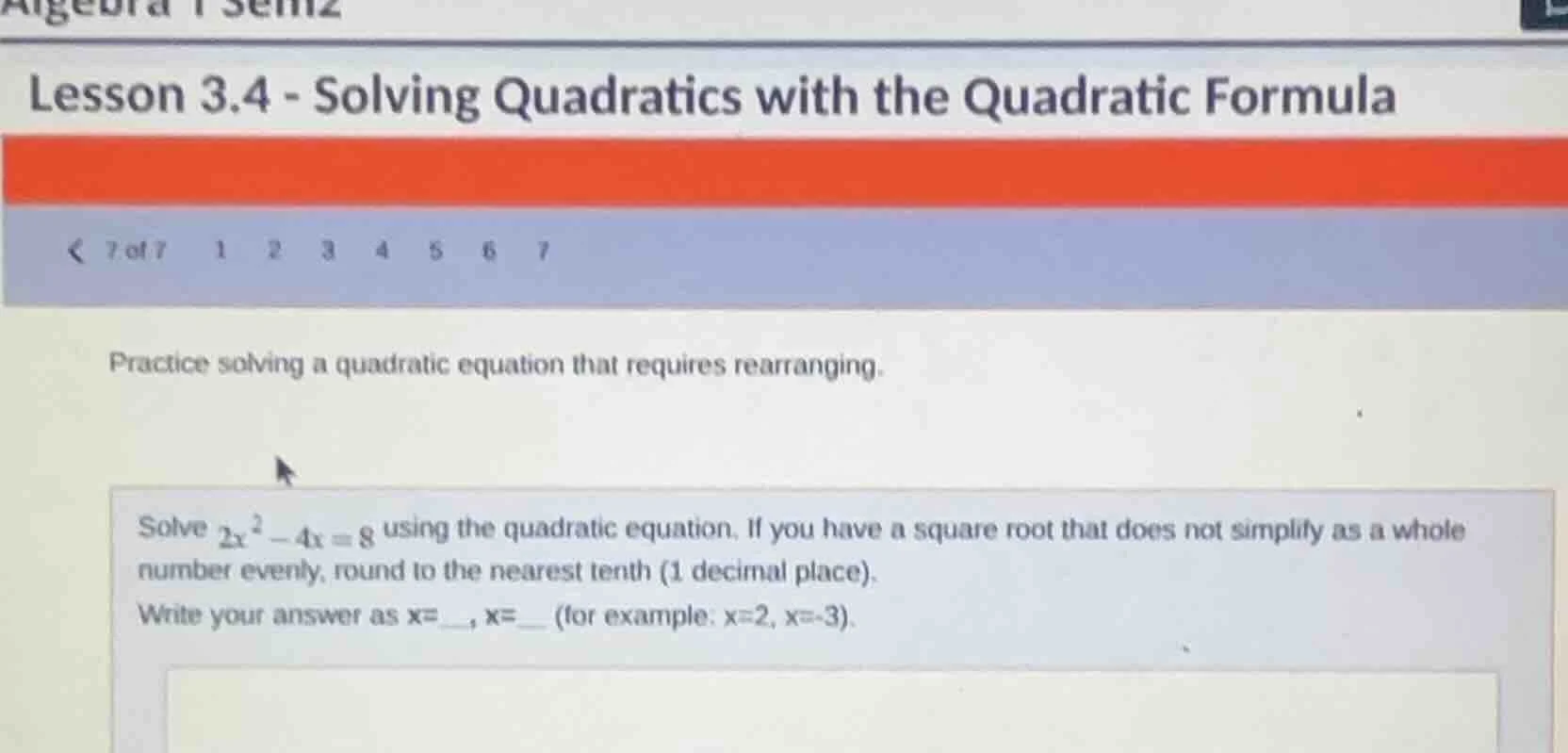 algebra 1 sem2 lesson 3.4 - solving quadratics with the quadratic formu…