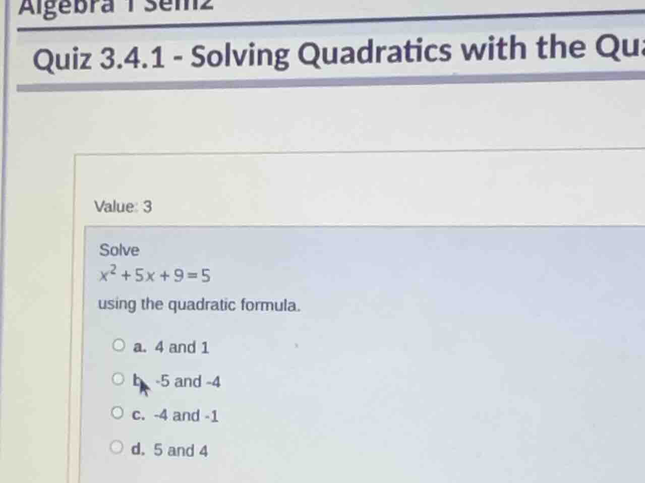 algebra 1 sem2 quiz 3.4.1 - solving quadratics with the qua value: 3 so…