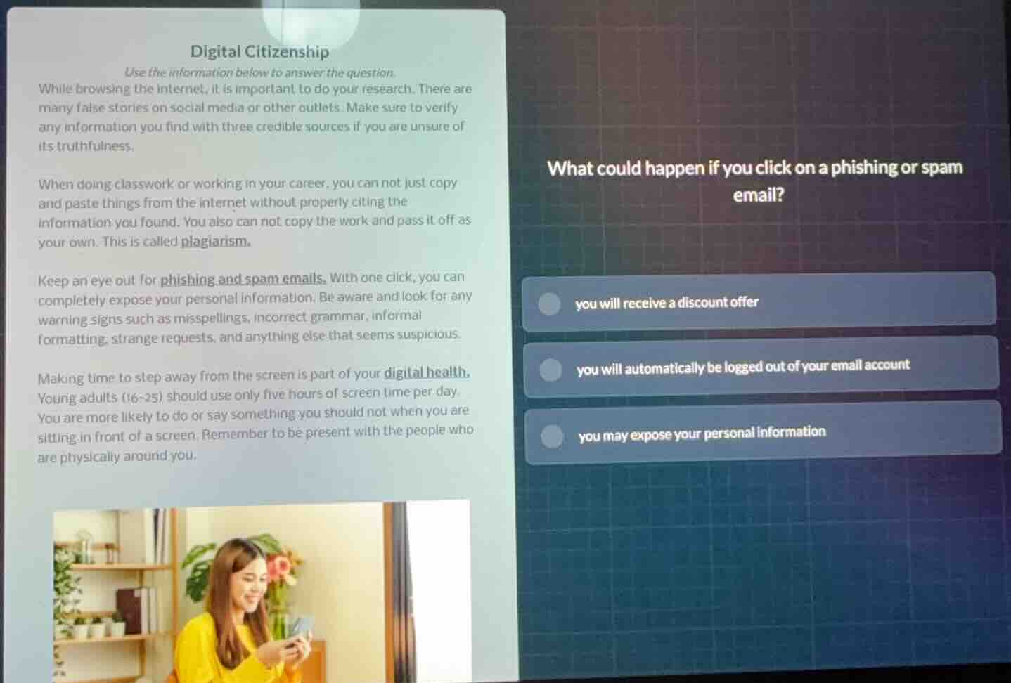 digital citizenship use the information below to answer the question. w…