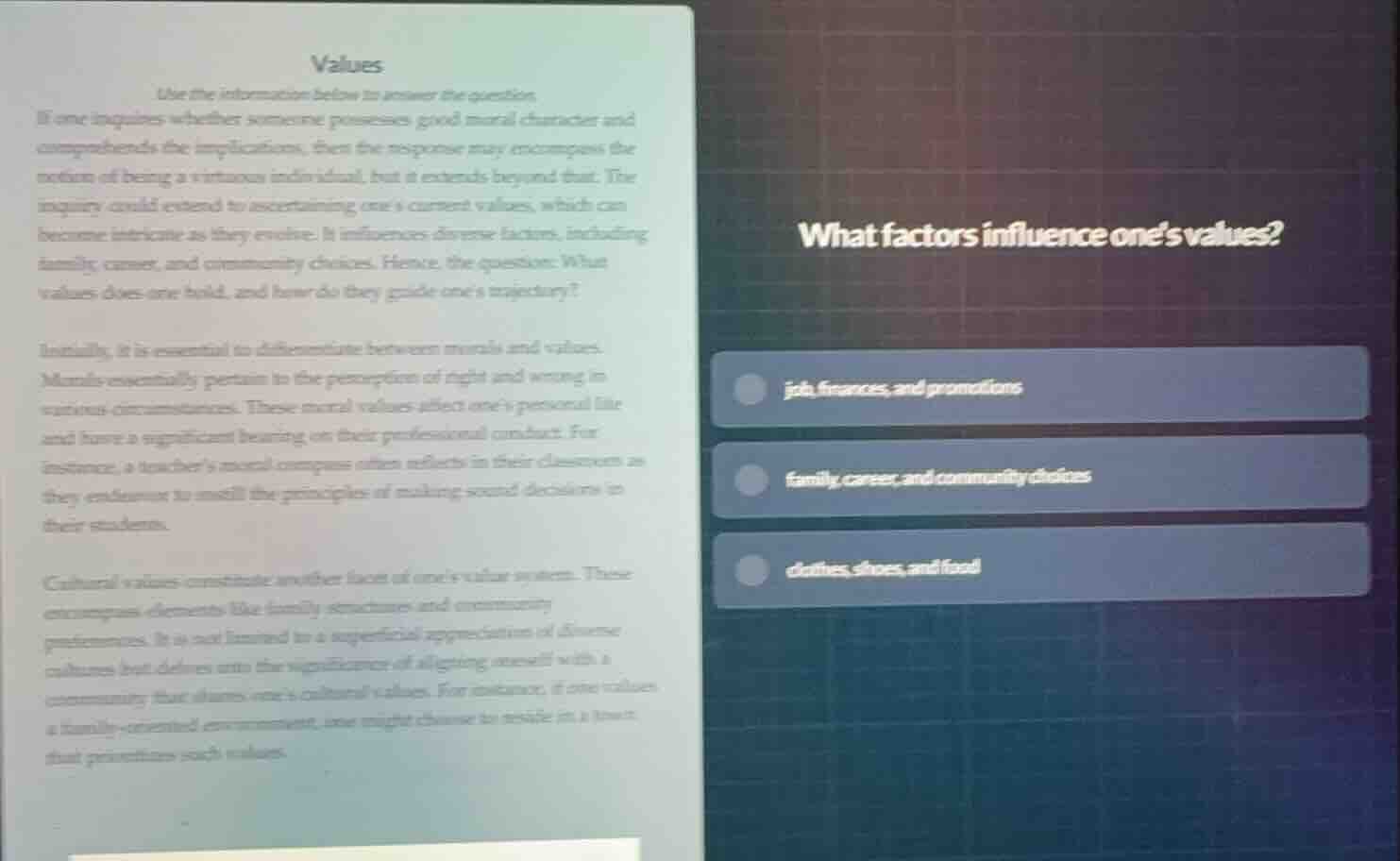 values use the information below to answer the question if one inquires…