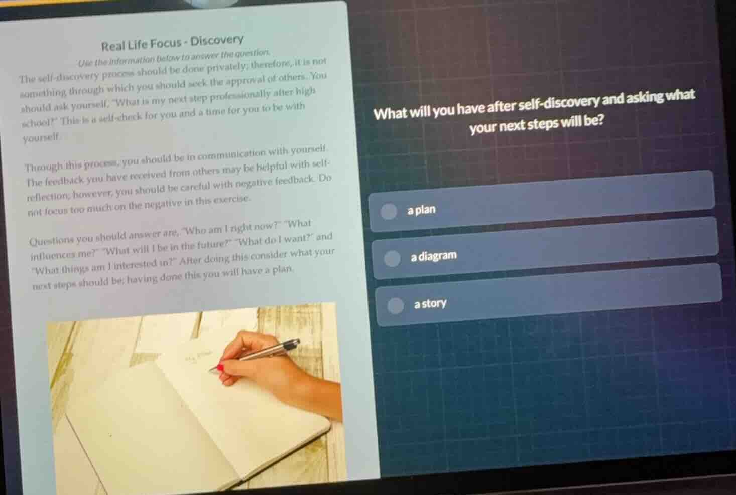 real life focus - discovery use the information below to answer the que…