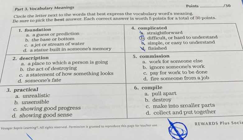 part 3. vocabulary meanings points ______/30 circle the letter next to …