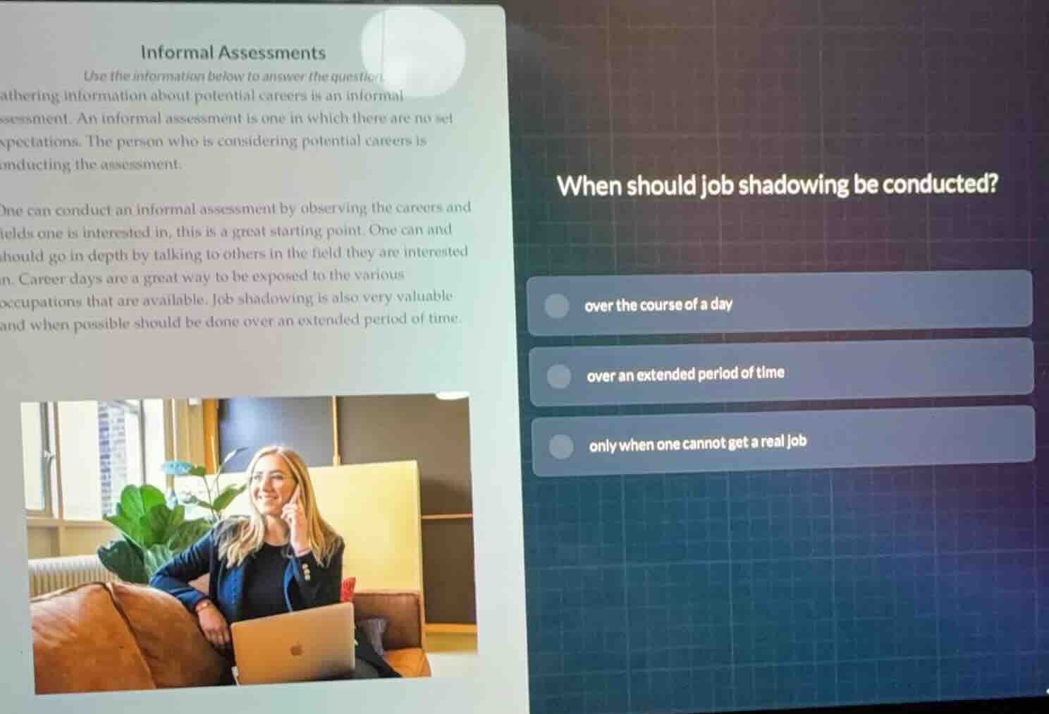 informal assessments use the information below to answer the question. …