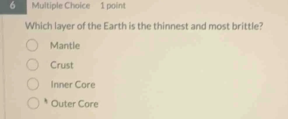 6 multiple choice 1 point which layer of the earth is the thinnest and …
