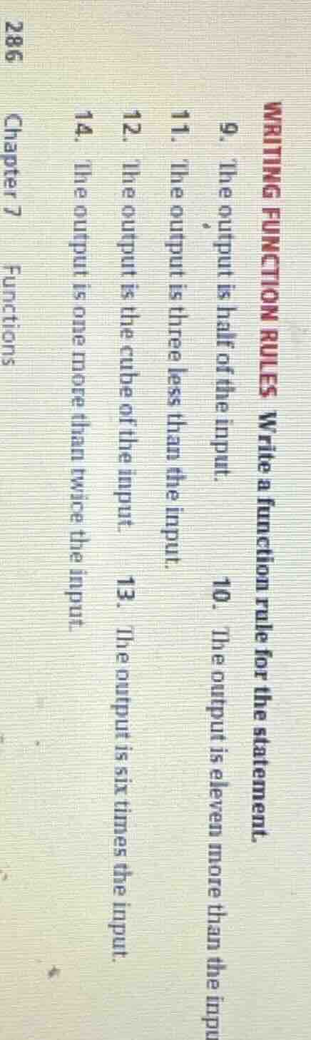 writing function rules write a function rule for the statement. 9. the …