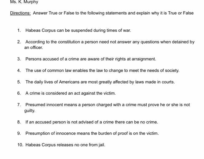 ms. k. murphy directions: answer true or false to the following stateme…