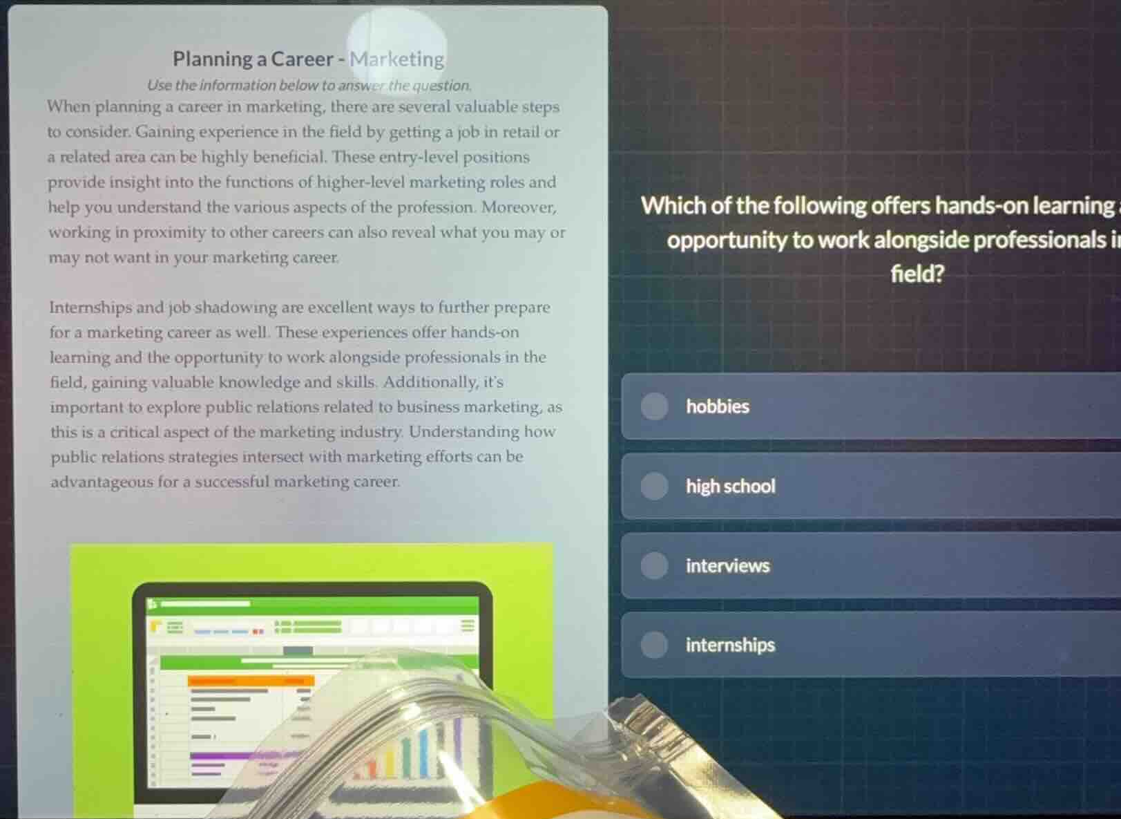 planning a career - marketing use the information below to answer the q…