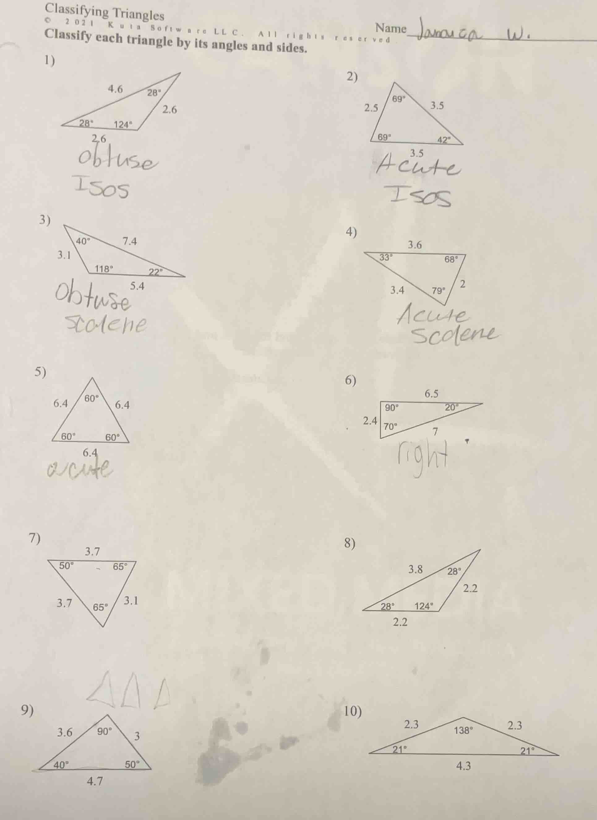 classifying triangles © 2021 kuta software llc. all rights reserved nam…