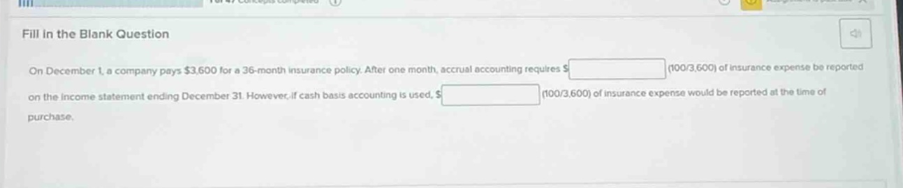 fill in the blank question on december 1, a company pays $3,600 for a 3…