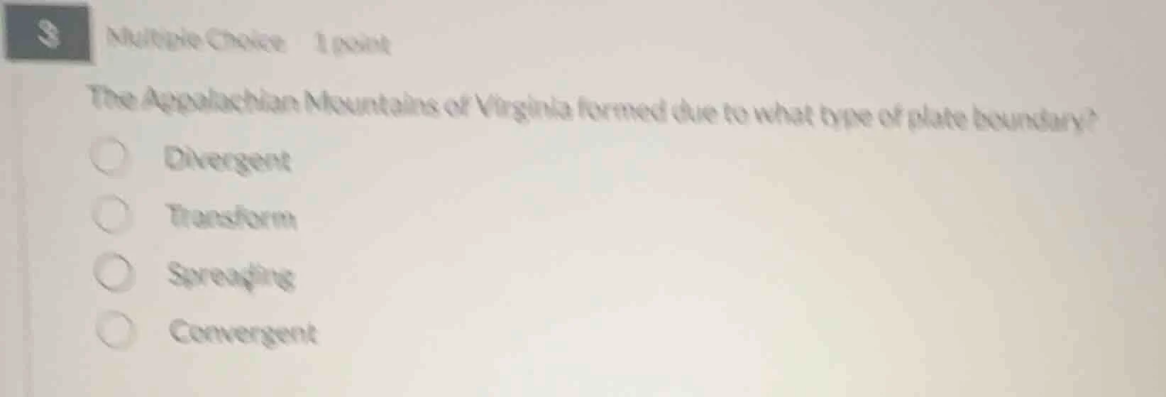 3 multiple choice 1 point the appalachian mountains of virginia formed …