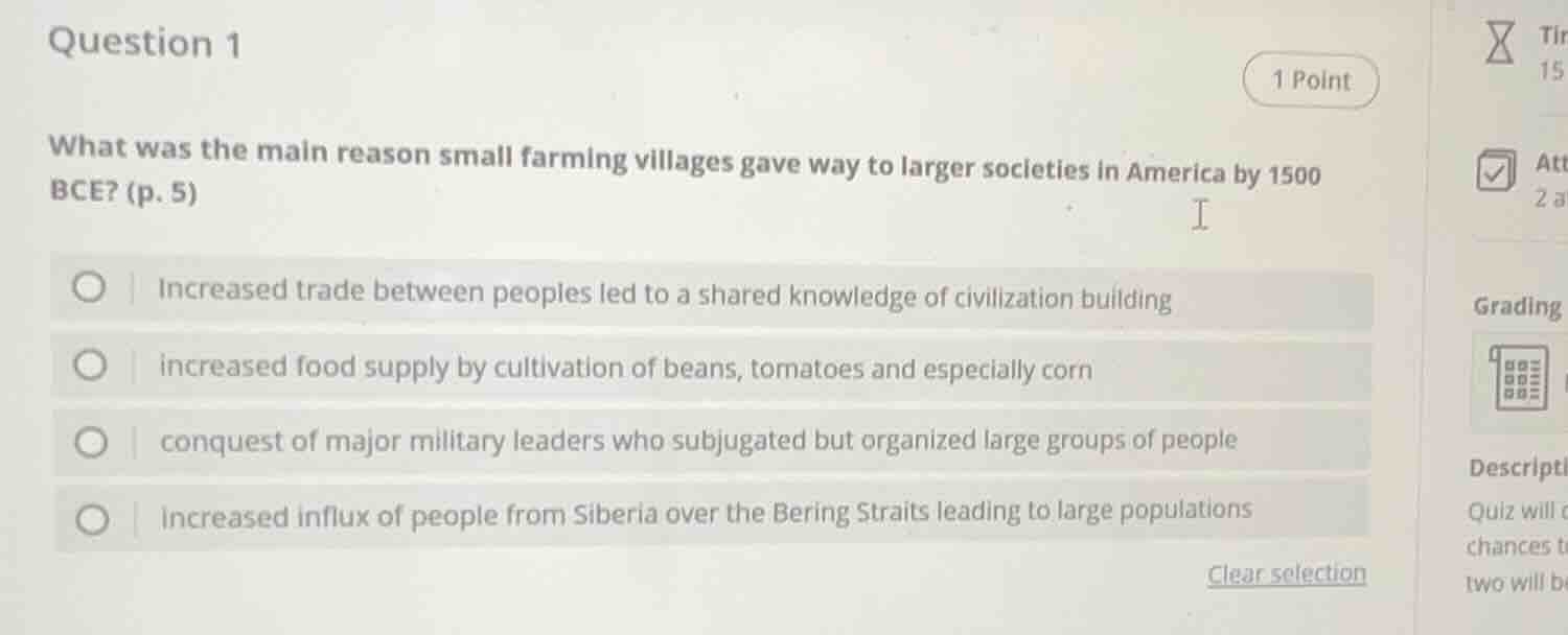 question 1 1 point what was the main reason small farming villages gave…