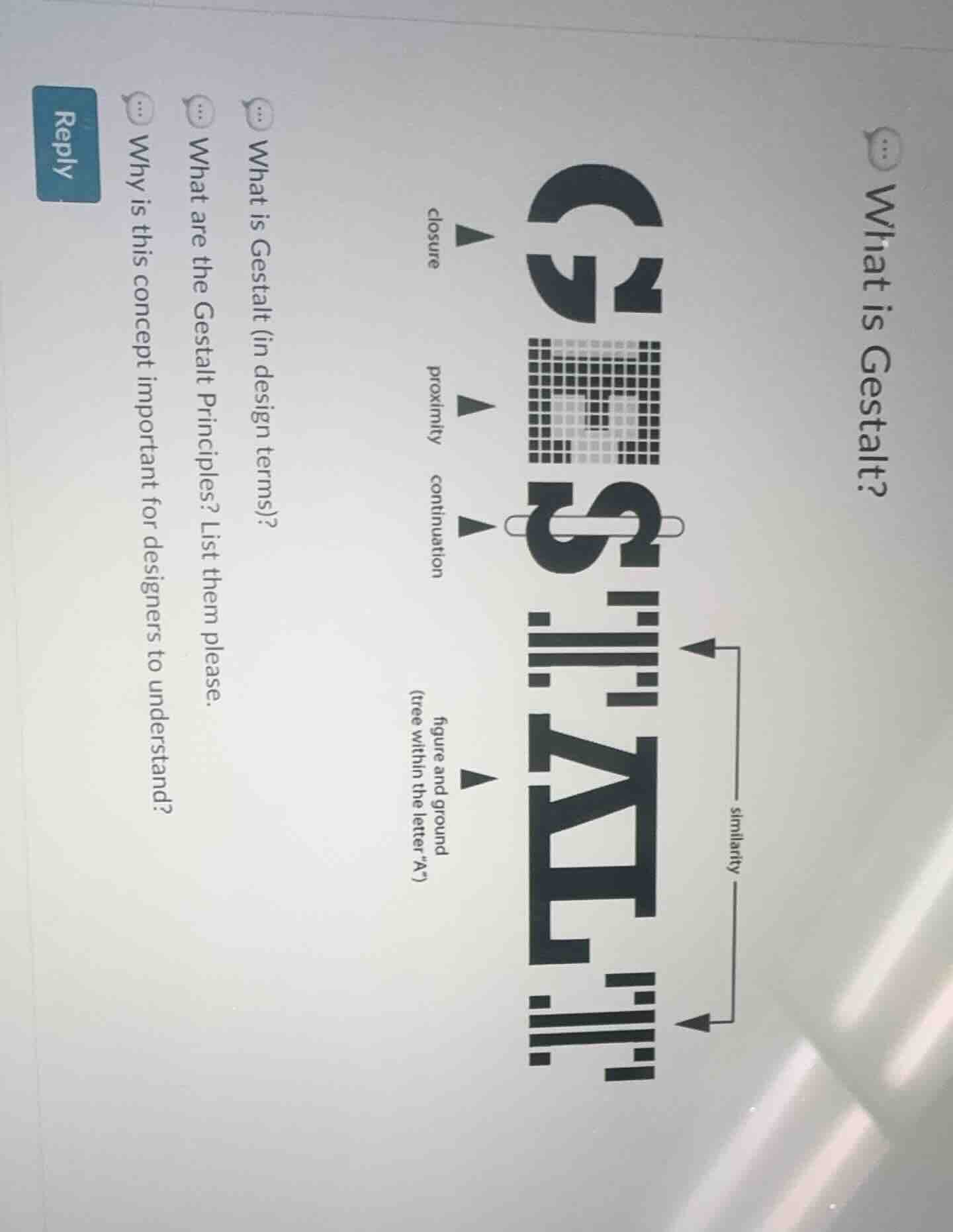 what is gestalt?closureproximitycontinuationfigure and ground(tree with…