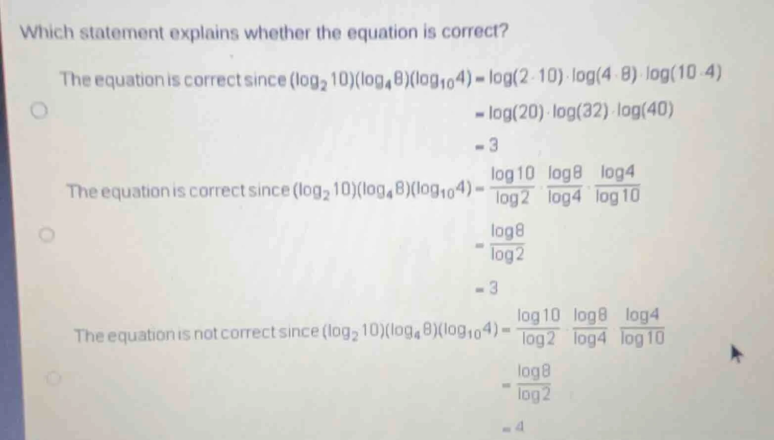 which statement explains whether the equation is correct? the equation …