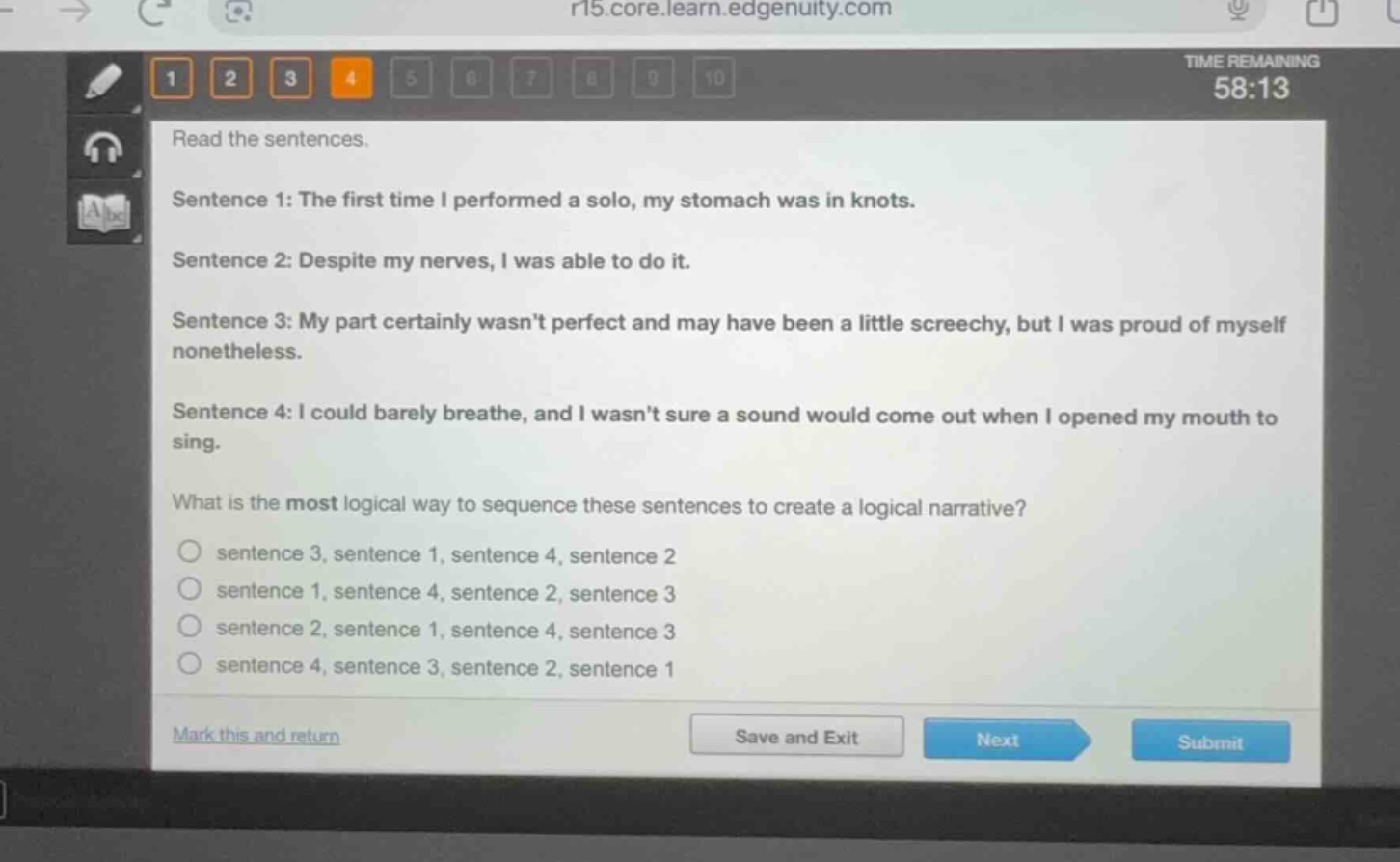 read the sentences. sentence 1: the first time i performed a solo, my s…