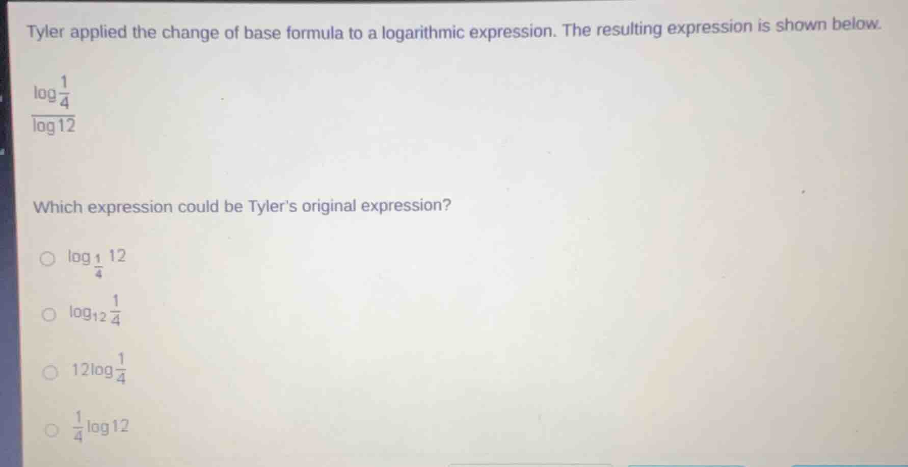 tyler applied the change of base formula to a logarithmic expression. t…