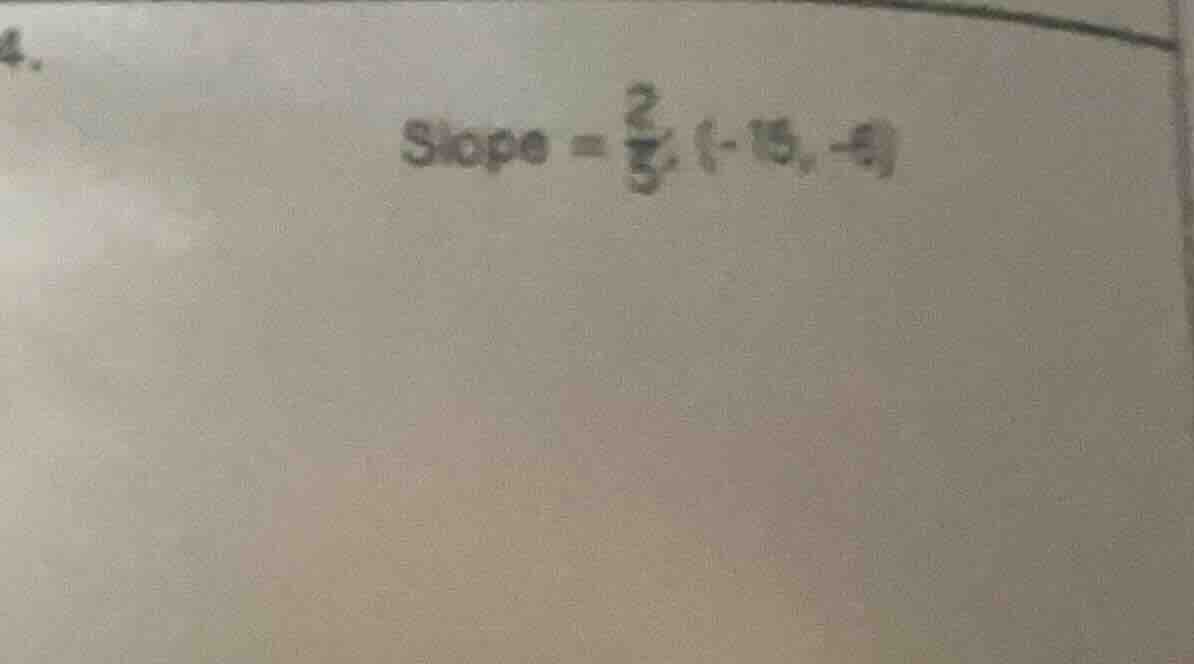 4. slope = $\frac{2}{5}$, (-15, -8)