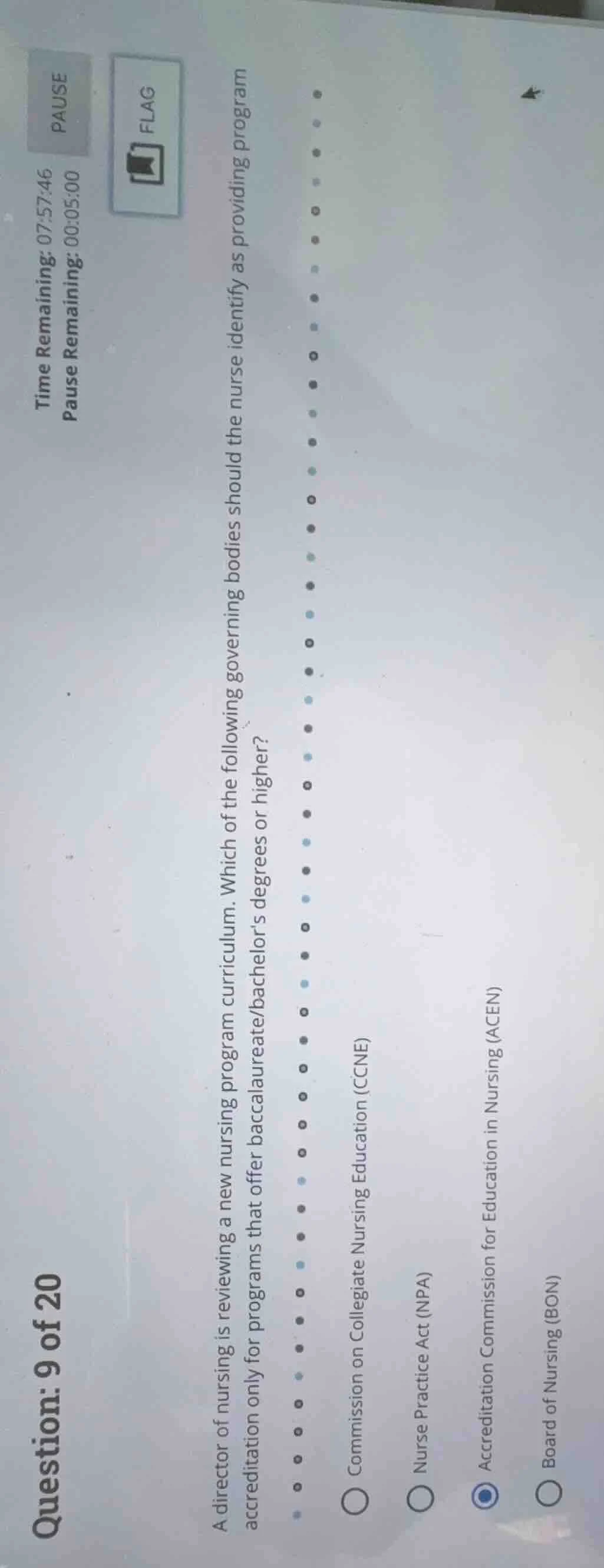 question: 9 of 20 time remaining: 07:57:46 pause pause remaining: 00:05…