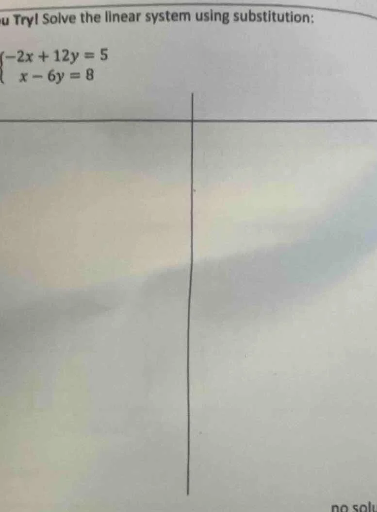 u try! solve the linear system using substitution: $\begin{cases}-2x + …