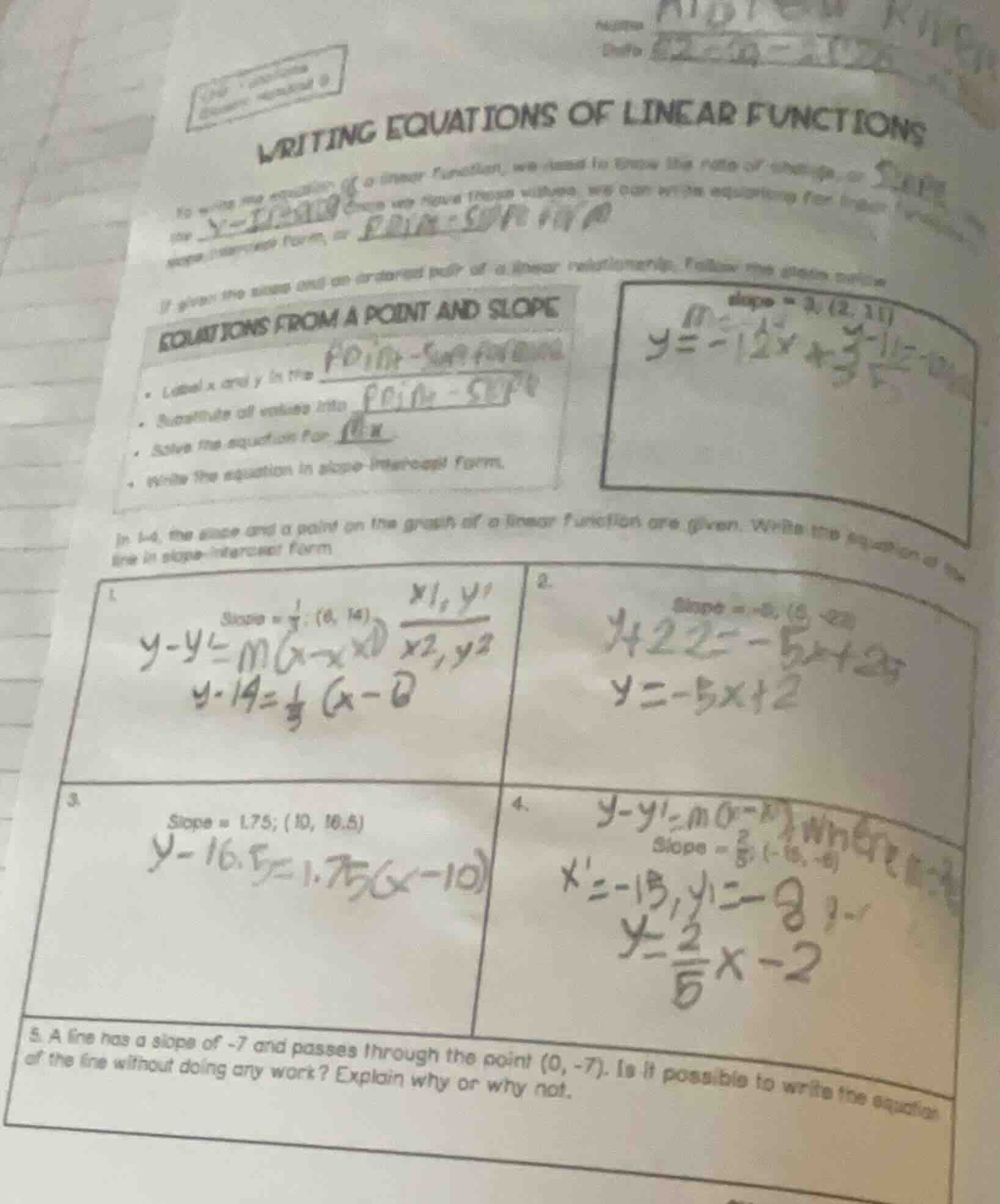 writing equations of linear functions to write the equation of a linear…