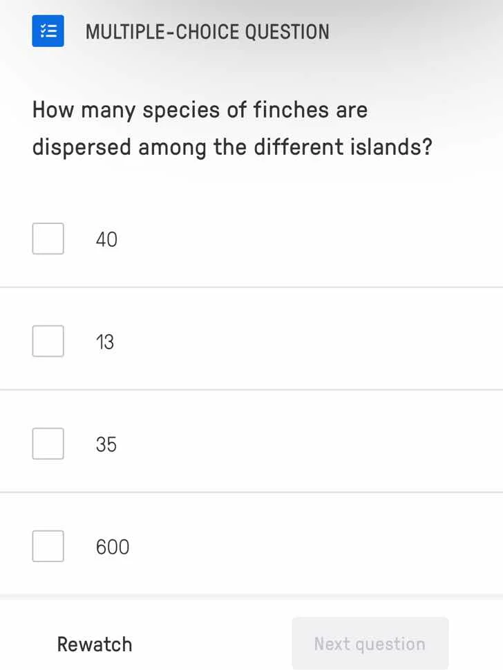 multiple-choice question how many species of finches are dispersed amon…