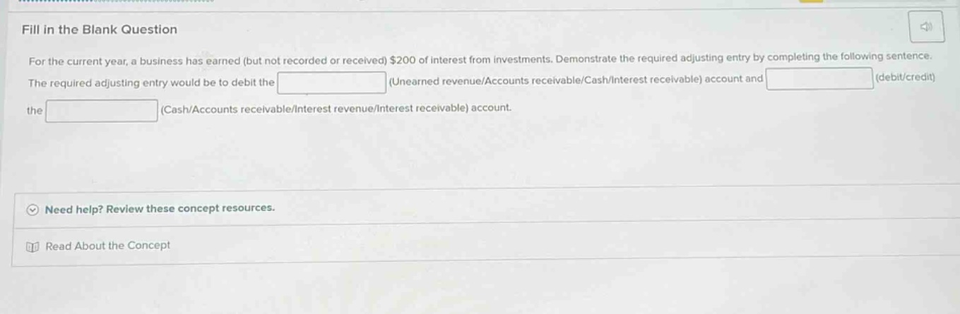 fill in the blank question for the current year, a business has earned …