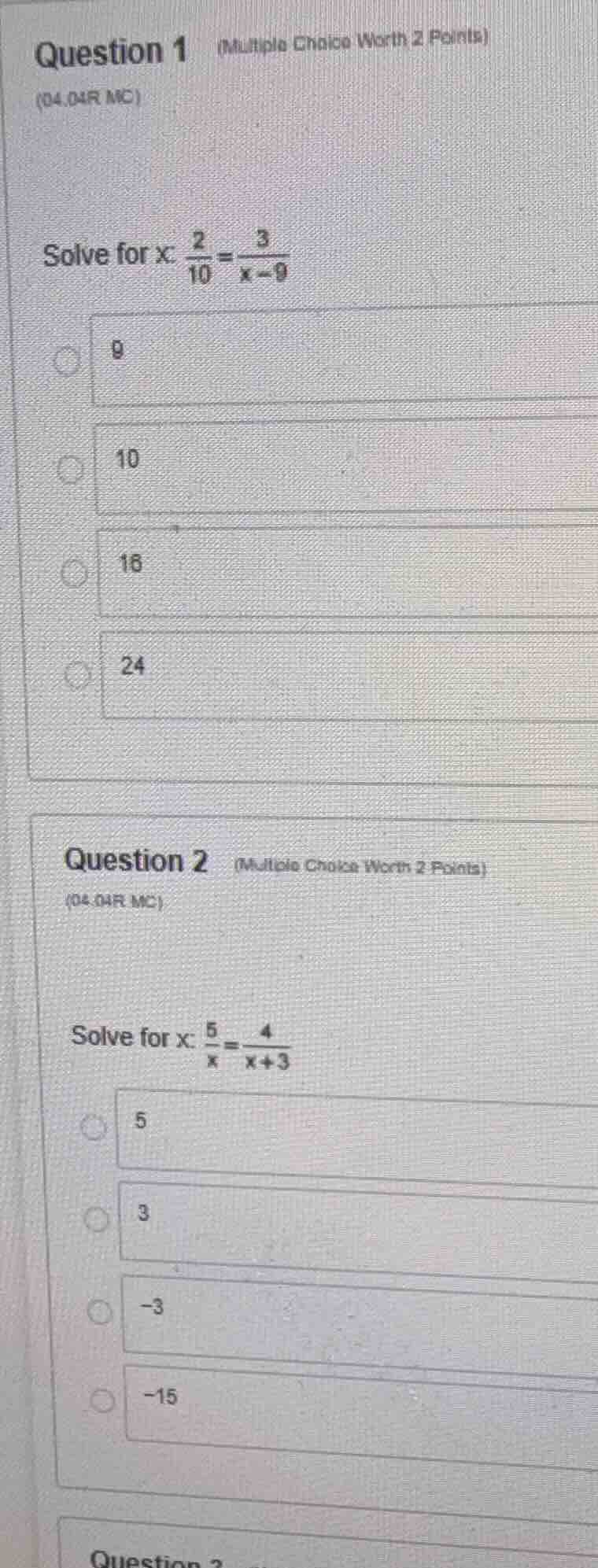 question 1 (multiple choice worth 2 points) (04.04r mc) solve for x: $\…