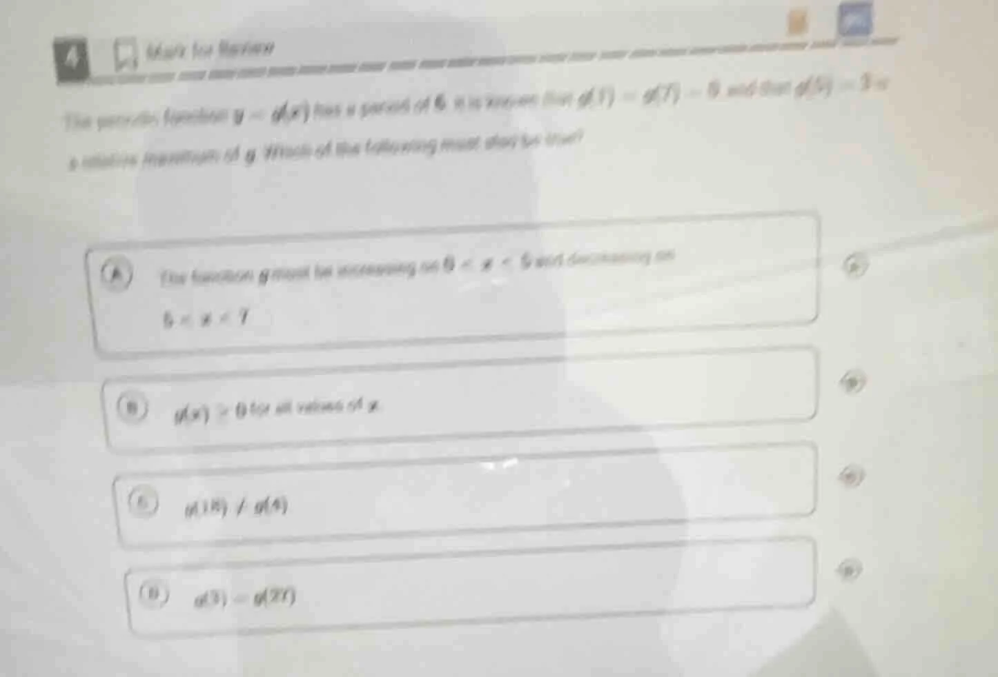 4 the periodic function $y = g(x)$ has a period of 6. it is known that …