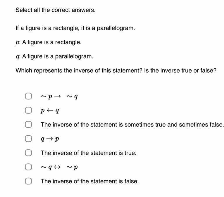 select all the correct answers. if a figure is a rectangle, it is a par…